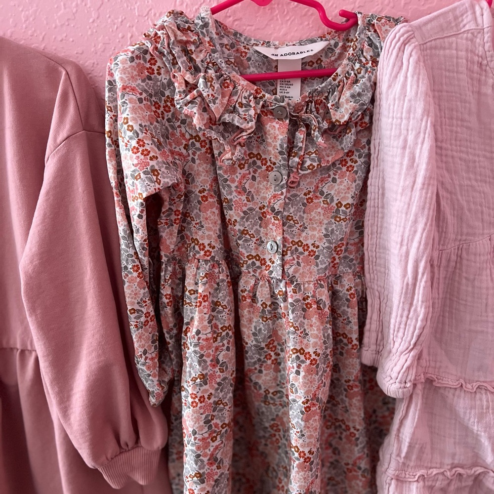 H&M Pink and Gray Bishop Sleeve Sundress